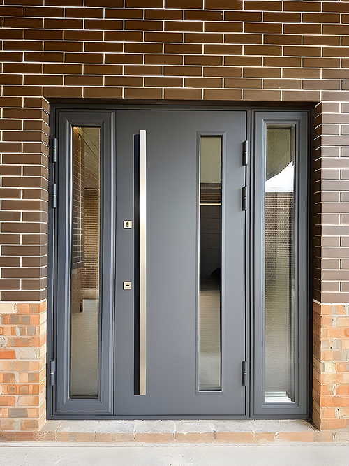 Дверь с боковым остеклением и бугельной ручкой