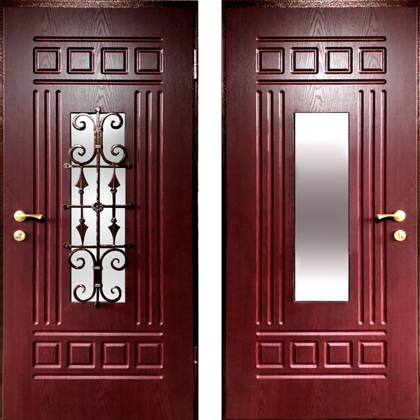 Дверь МДФ ПВХ с двух сторон (со стеклом и ковкой) Дверь МДФ ПВХ с двух сторон (со стеклом и ковкой)